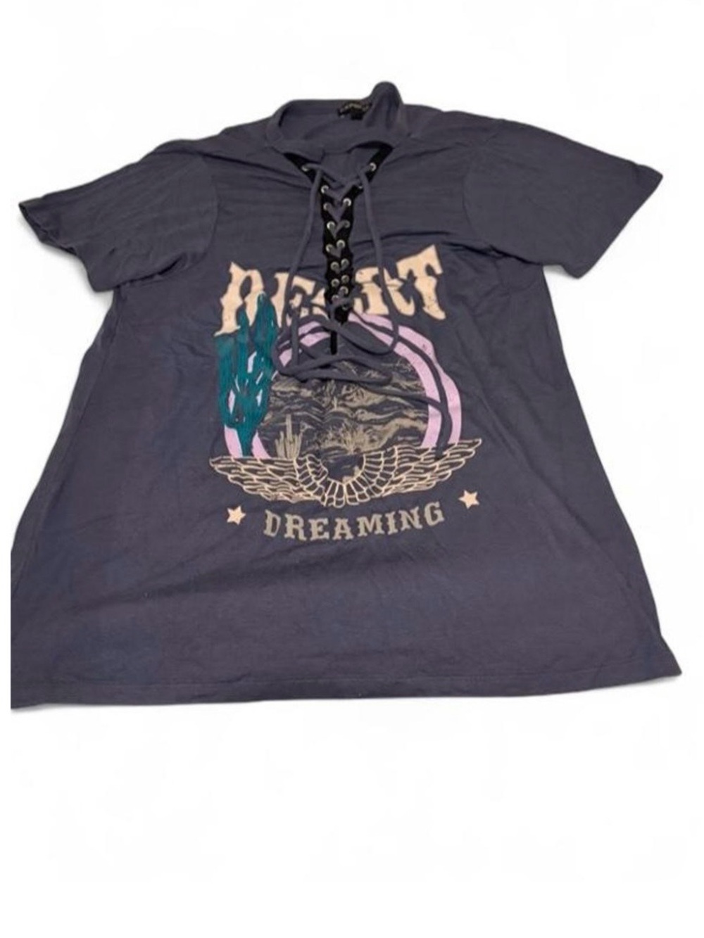 Express Blue Lace-Up Graphic Short Sleeve Shirt + FREE Squishy Mystery Cube